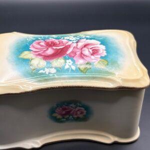 Vintage R & S Hand Painted Floral Rose Rectangular Trinket Box